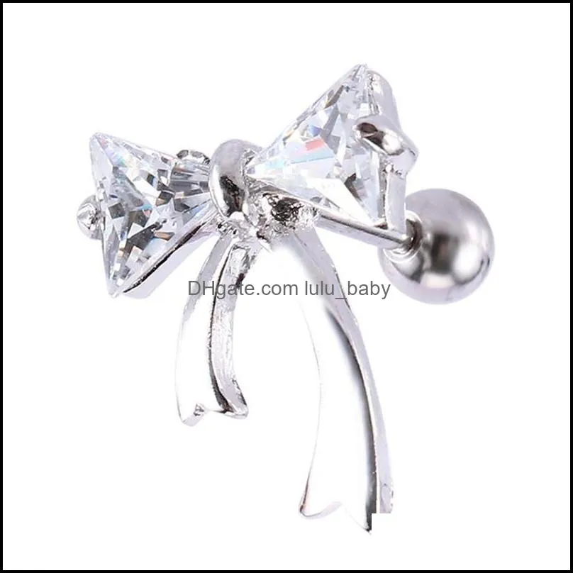 bow tie ear rings surgical steel crystal rhinestone ear studs earring jewellery for women
