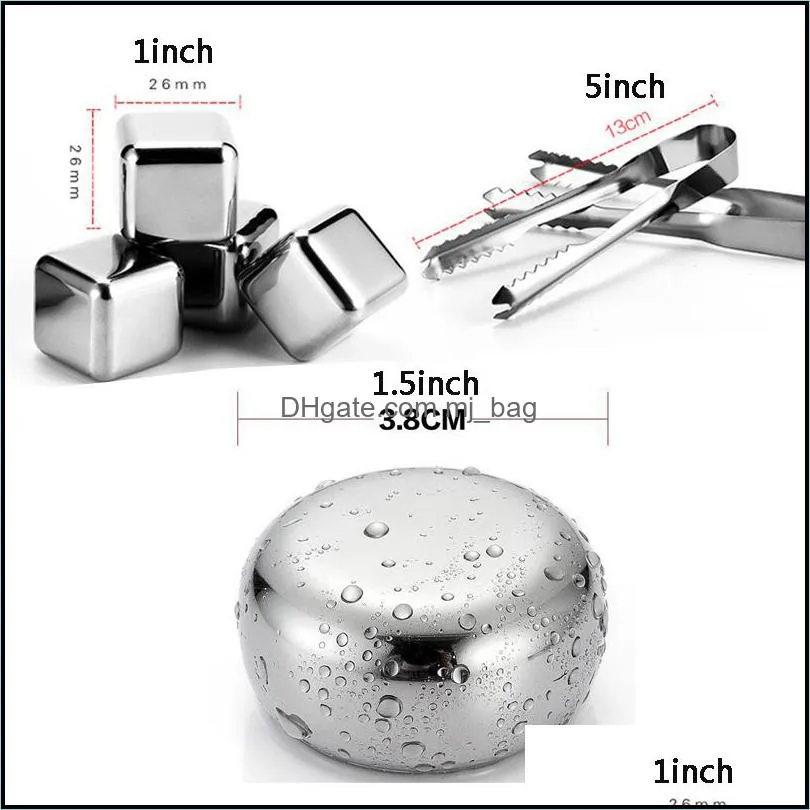 square round whiskey stone with clip bar accessory wine chiller boxed 304 stainless steel ice cube metal drink cooler ice cube vt0353