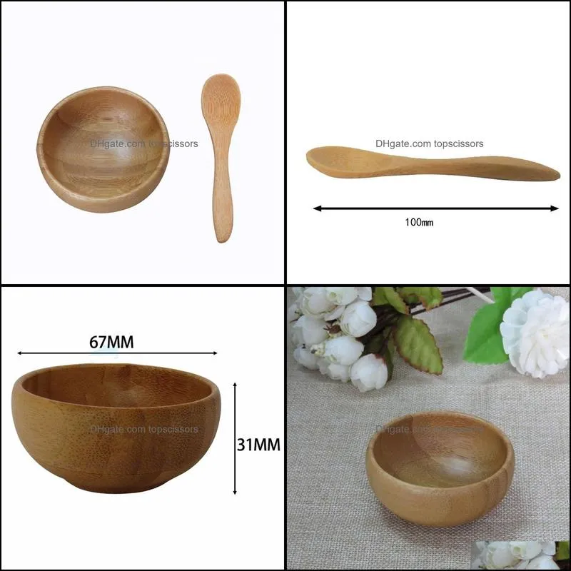 Empty Bamboo Facial Mask Bowl with Spoon Cosmetic Wooden Mask Tools DIY Tableware Makeup Container Set F925