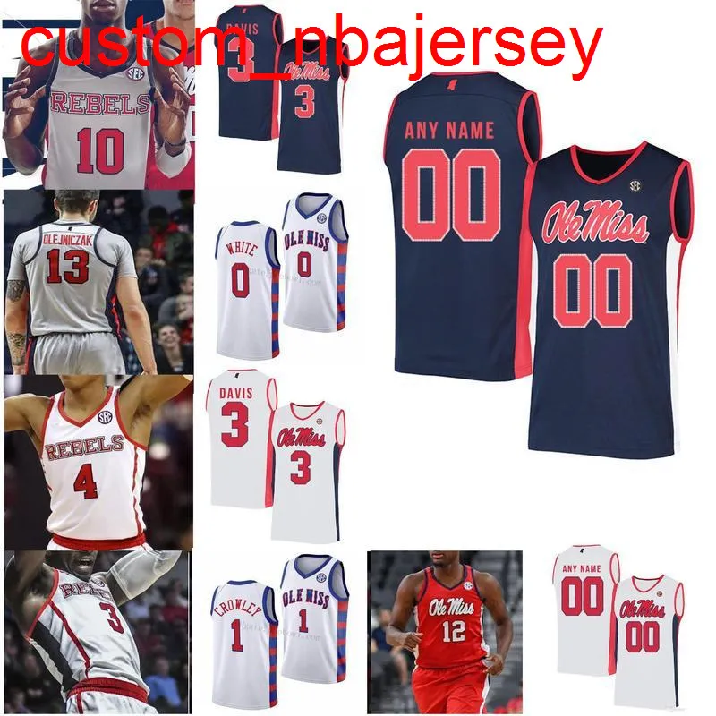 Maglia da basket Ole Miss Rebels NCAA College Terence Davis Bryce Williams Breein Tyree Sammy HunterRobinson Carlos Curry Cucita personalizzata