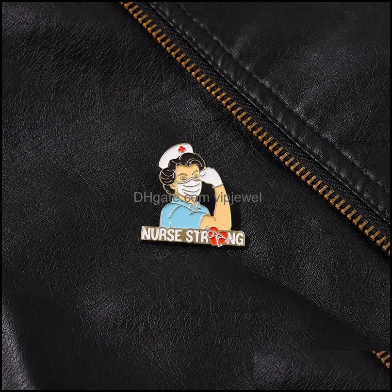 european medical series nurse character model brooches women alloy enamel refueling letters lapel pins female knapsack sweater skirt clothes badges