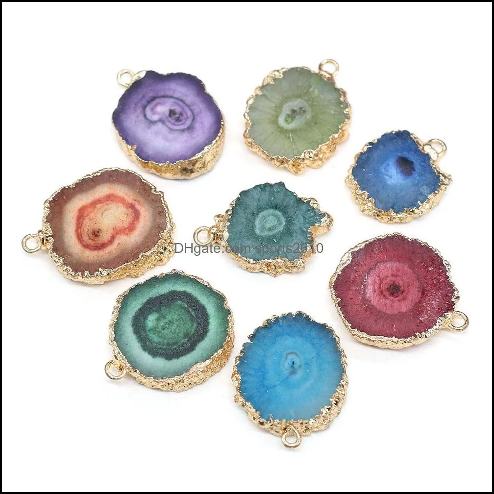 natural stone irregular round agate slice charms pendant healing reiki crystal finding for diy necklaces women fashion sports2010