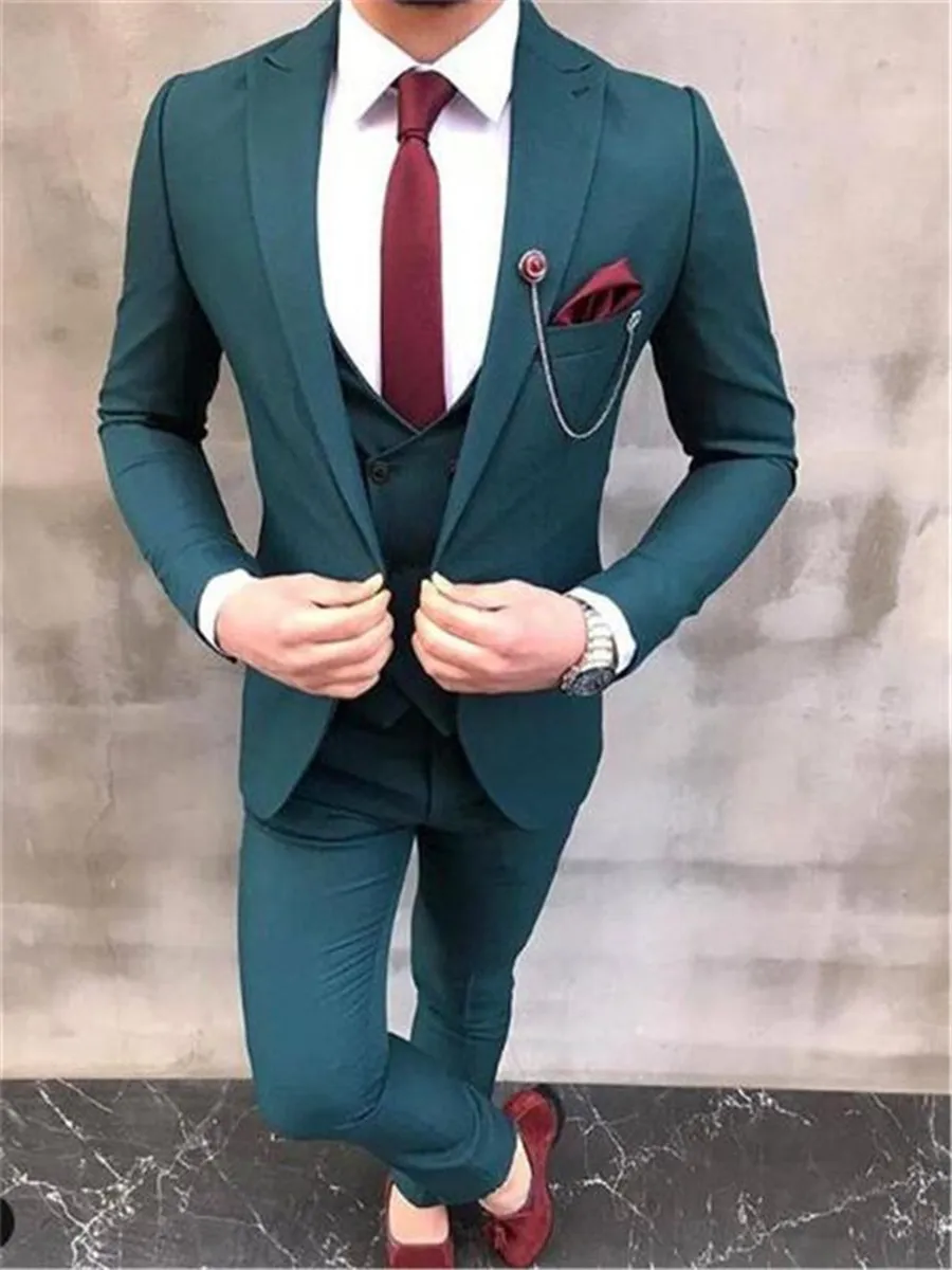 Yakışıklı bir düğme adamın takım elbise zirve yaka damat smokin sağlama smokin düğün/balo/akşam yemeği adam blazer (ceket+pantolon+yelek+kravat) n025