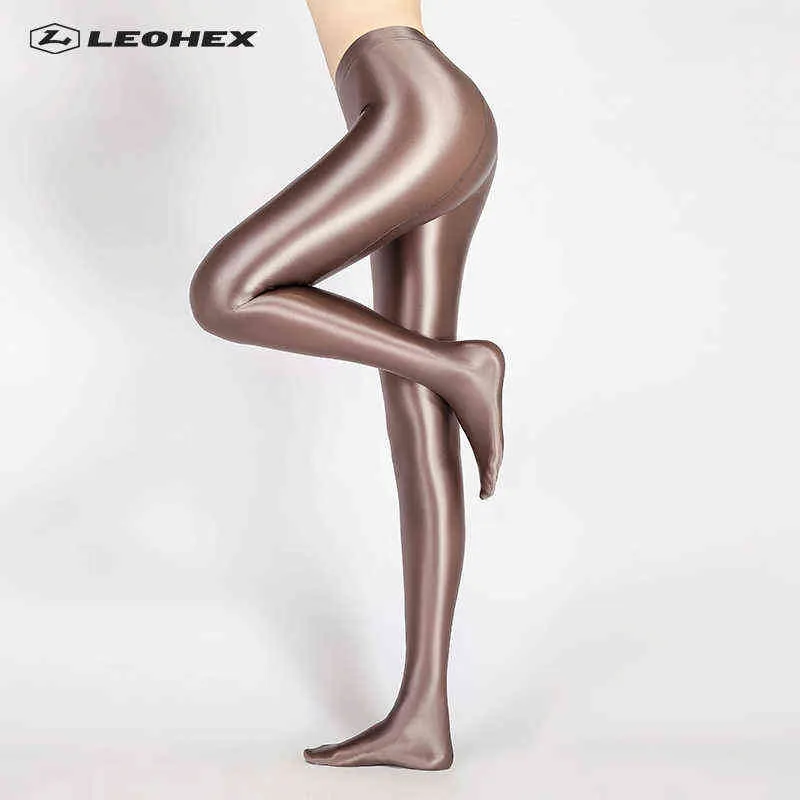 Leohex spandex glansiga ogenomskinliga strumpbyxor glänsande höga midja tights sexiga strumpor yoga byxor tränar kvinnor sport leggings fitness h2273v