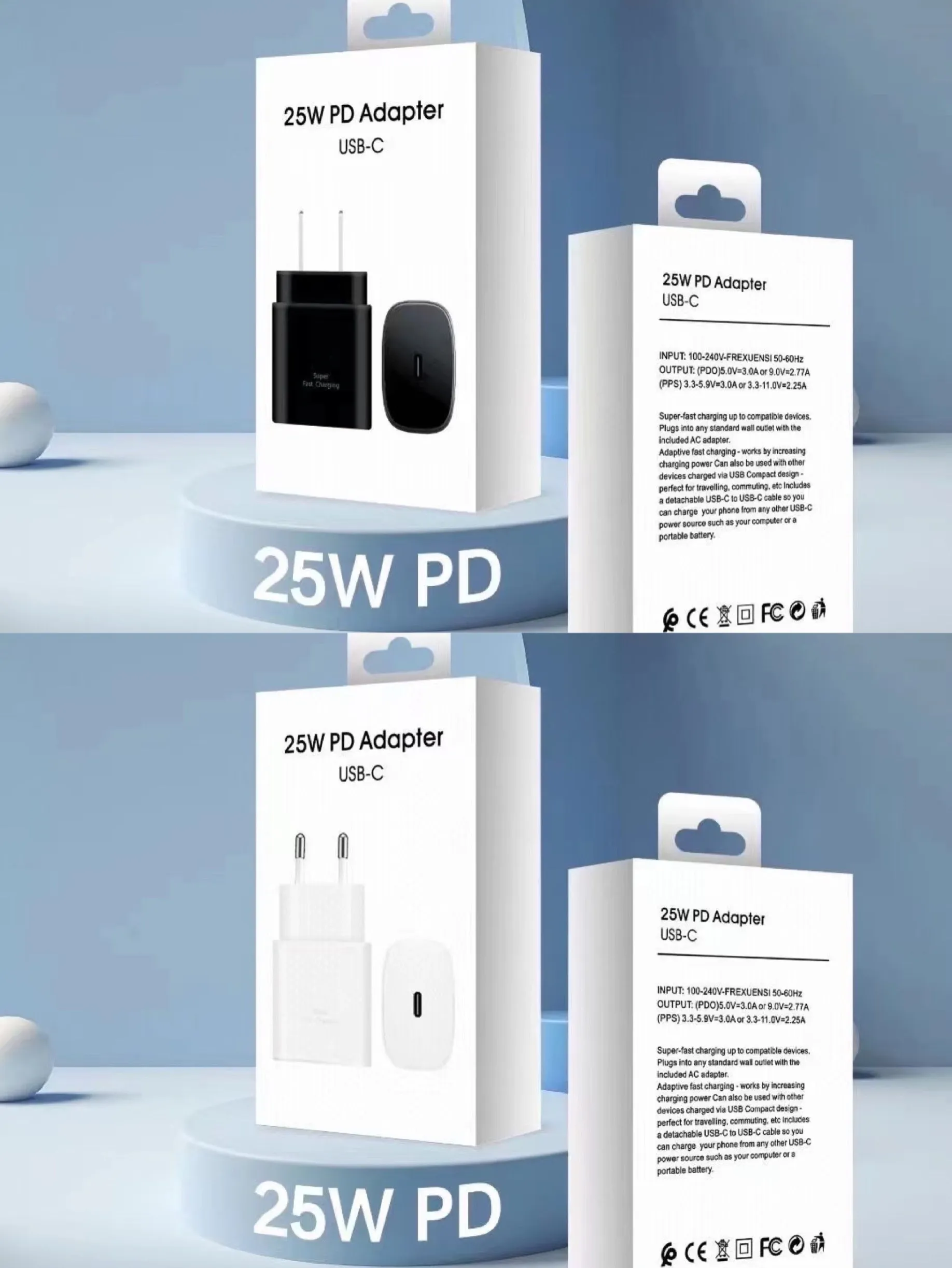 Blanc-avec Boîte-Samsung-Chargeur super rapide 25W PD, pour Galaxy