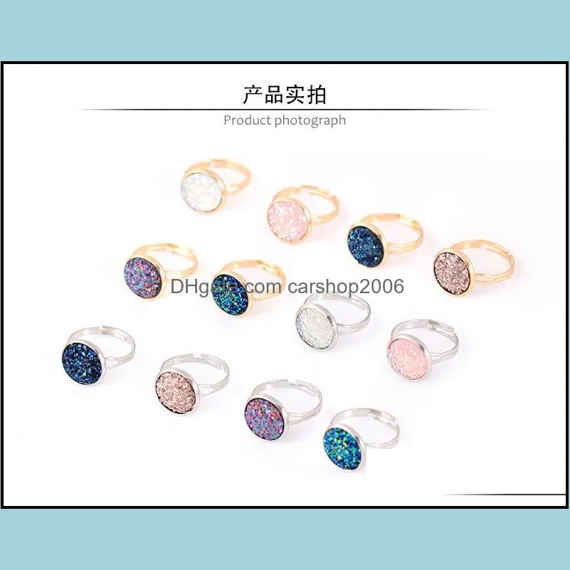 Fashion Imitate Natural Stone Drusy Druzy Ring silver gold colors Resin Gemstone Stone ring For Women Lady Jewelry