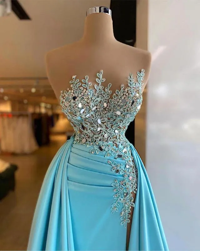 Elegant 2022 Lace Beaded Light Blue Evening Dress With Elegant 2022 Lace Beaded Light Blue Evening Dress With