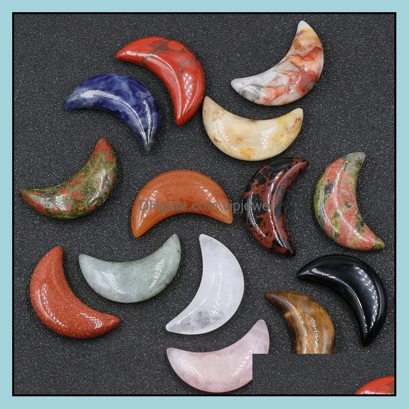 30mm natural crystal reiki healing crescent moon stone hand piece beads mineral crystals tumbled stones gemstones ornament vipjewel
