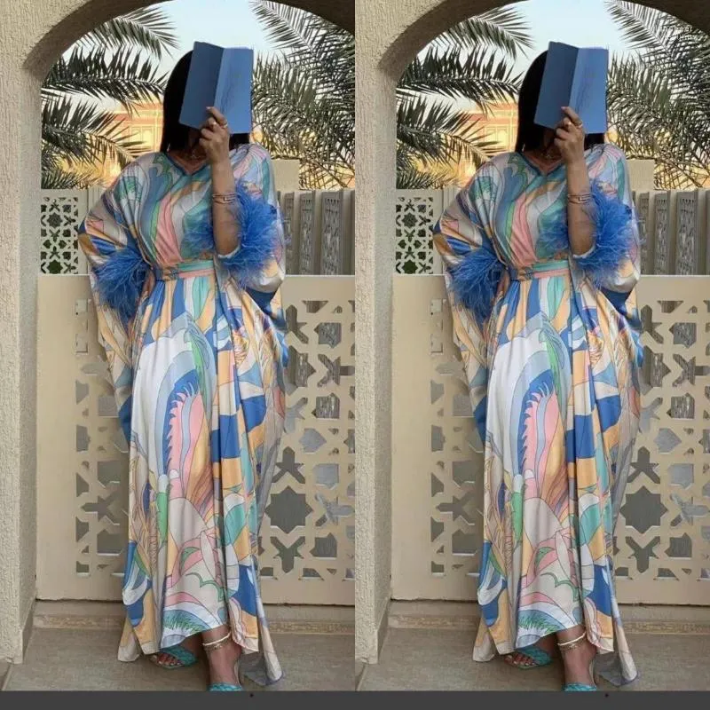 Etniska kläder 2022 Summer African Clothes Print Boubou Africaine Femme Robe Bazin Riche Africa Dress Dresses for Women
