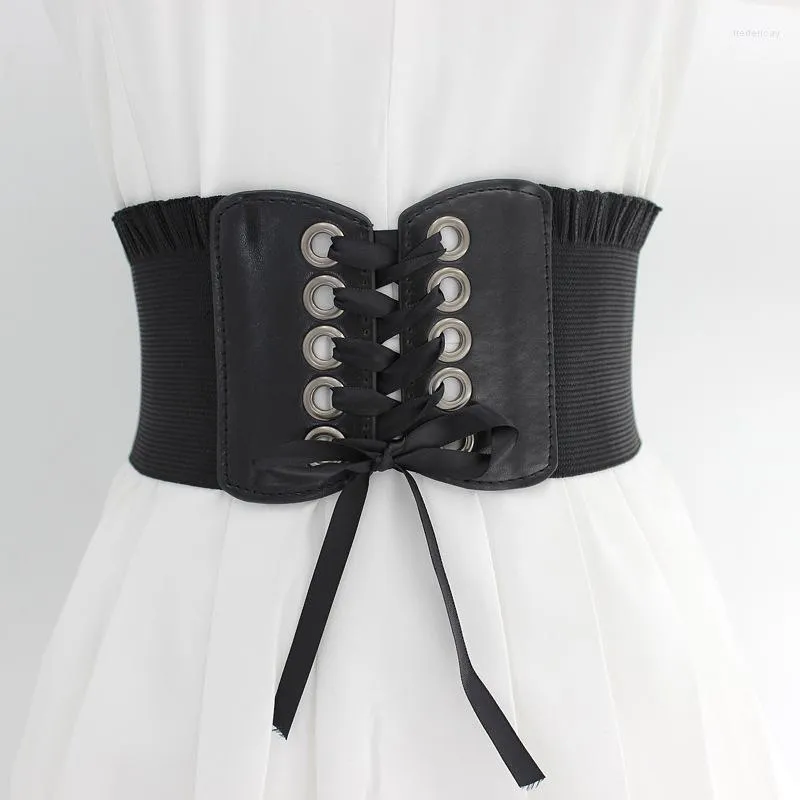 Belts Fashion Women Lady Stretch Buckle Waist Belt Wide Elastic Corset Waistband Around Cinch PU Leather Tie BowknotBelts Fred22