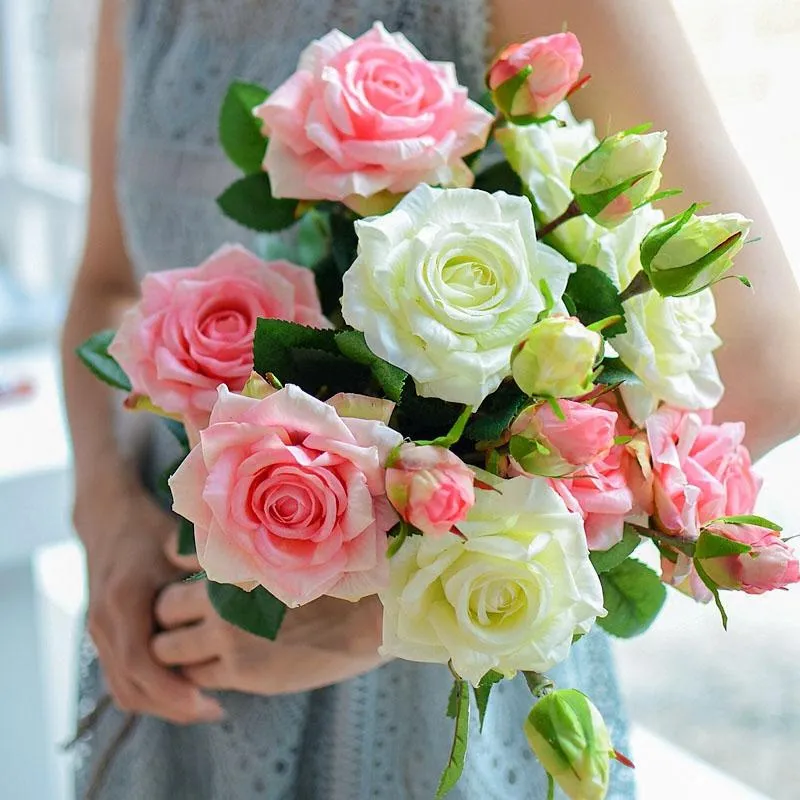 Fleurs De Mariage Bouquet De Mariée Blanc Demoiselle D'honneur Real Touch Latex Roses Artificielles DIY Mariage Accessoires Fête Maison Décoration De Mariage