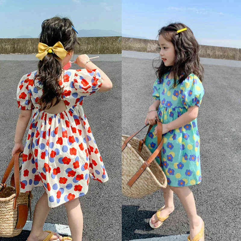 Flickors rygglös blomma klänning blomma flicka klänningar koreanska baby barnkläder barnklänningar för flickor 2 år gamla flickor kläder g220518