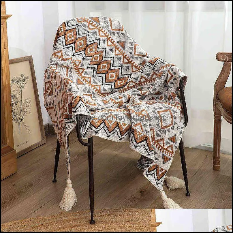 Simple Nordic throw blankets Acrylic Napping Blanket Winter warm Decoration Sofa Cover Knitted soft Wool Bohemian large Shawl 211106