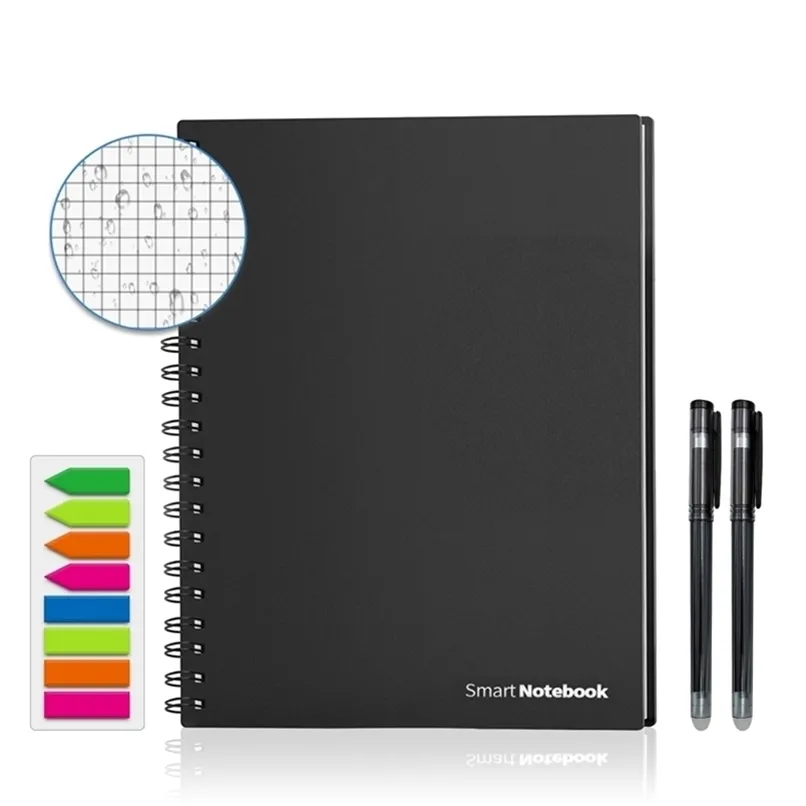 YeS A4 Wet Erasable Réutilisable Smart Writing Notebook Noir Papier étanche Auto-Scan Personnalisé Cadeau Fil Relié Spirale Notes 220401