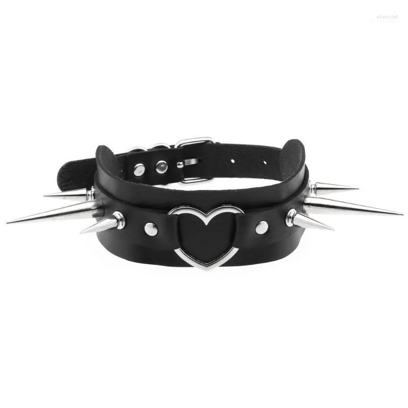 Chokers Long Spike Choker Goth Punk Faux Lederen kraag voor vrouwen Men Cool Big Rivets Heart Chocker kettingen Emo Halloween Cosplay Gift Ell