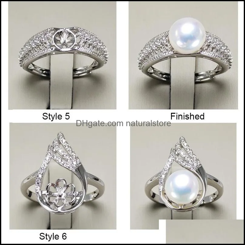 DIY Pearl Ring Settings Zircon Solid 925 Silver Rings Settings 16 Styles Ring for Women Mounting Blank Rings Adjustable Jewelry Gift