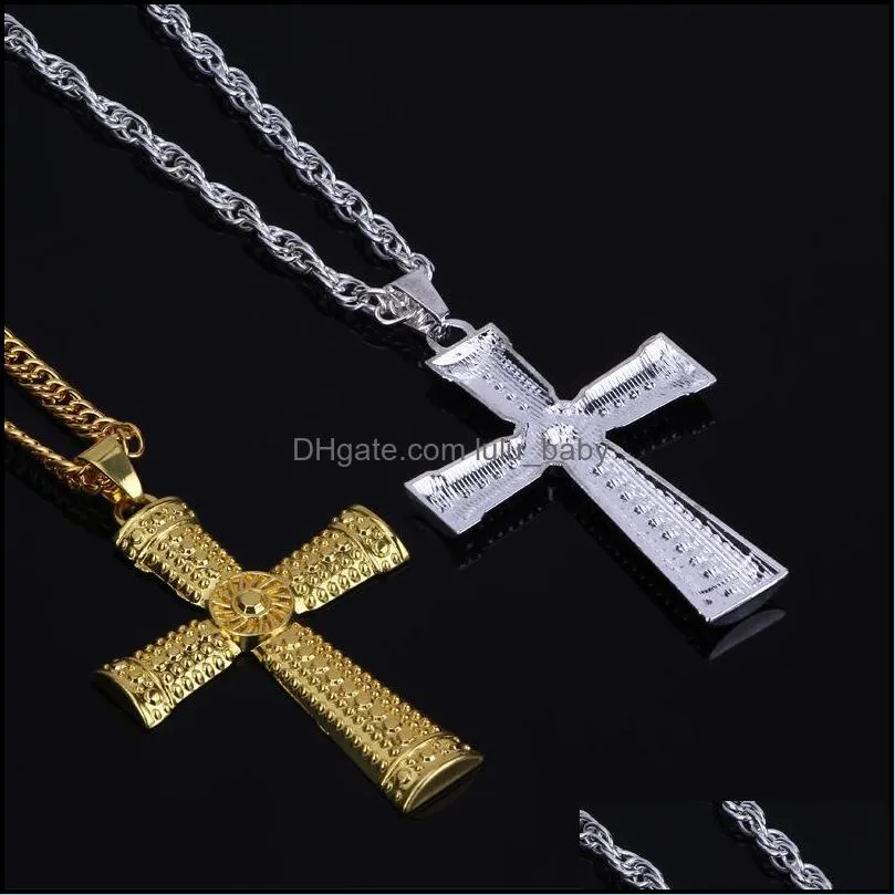 hip hop jewelry men necklace color gold silver tone crucifix charm jewelry alloy cross pendant necklaces beautiful cross necklace