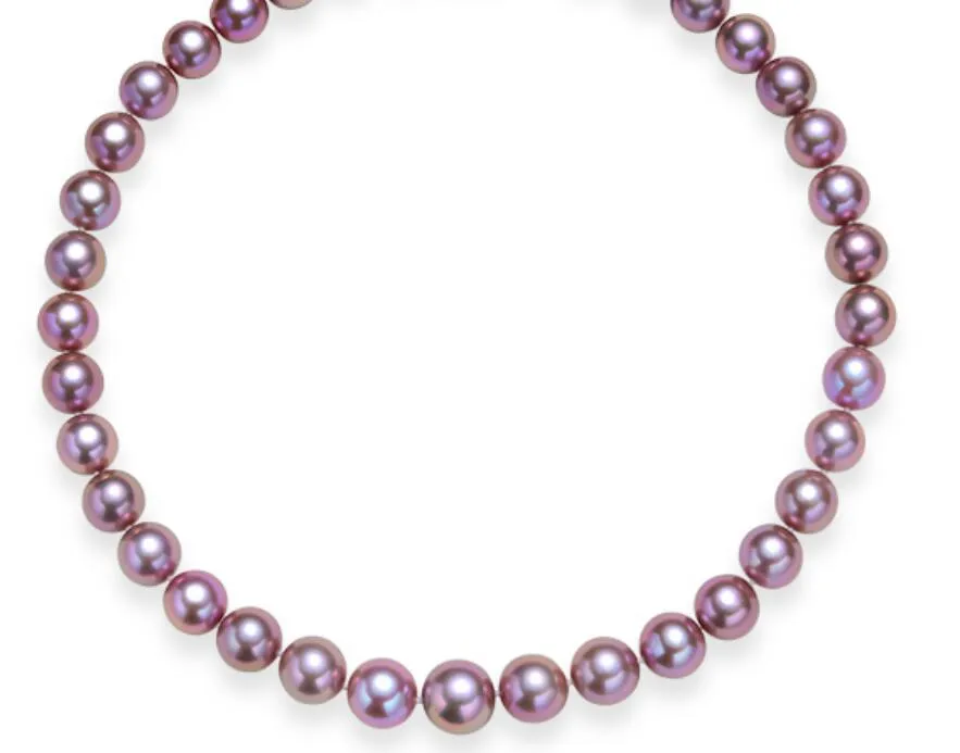 Collar de perlas de joyería de perlas finas 11-13 mm mar del sur redondo morado oscuro 18 pulgadas 14k