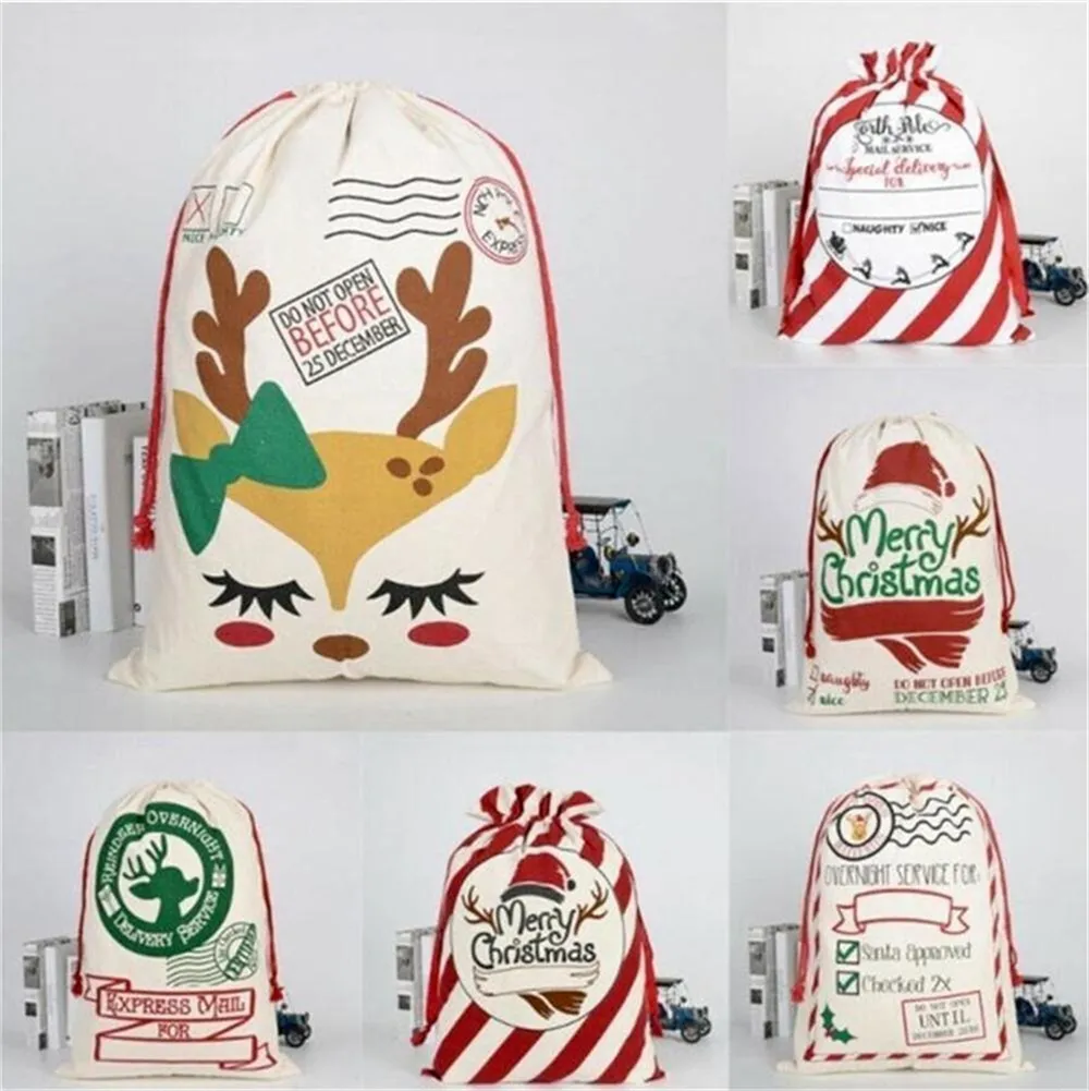 Nouveau Noël Père Noël Sacs Toile Coton Sacs Grand Lourd Cordon Cadeau Sacs Personnalisé Festival Fête Décoration De Noël Livraison De La Mer