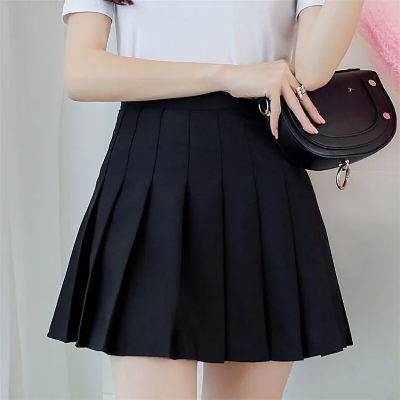 Летние женщины юбка черная высокая талия плед короткие плиссированные белые Y2K корейская мода каваи A-Line Mini S Униформа 220401