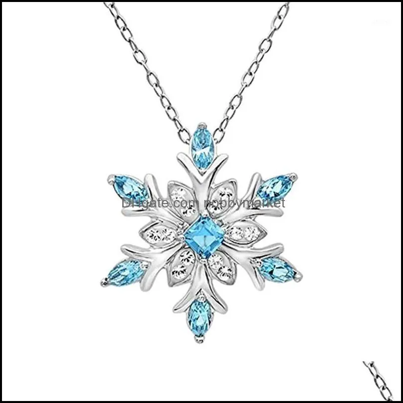 Pendant Necklaces Pendants Jewelry Sparkling Crystal Frozen Snowflake Necklace Women Shiny Blue Flower Zircon Chokers Ladies Girls Birthda