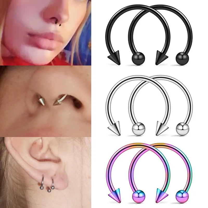 Cône Spike fer à cheval circulaire Septum nez anneau acier chirurgical mamelon cerceaux sourcil oreille Piercing bijoux de corps