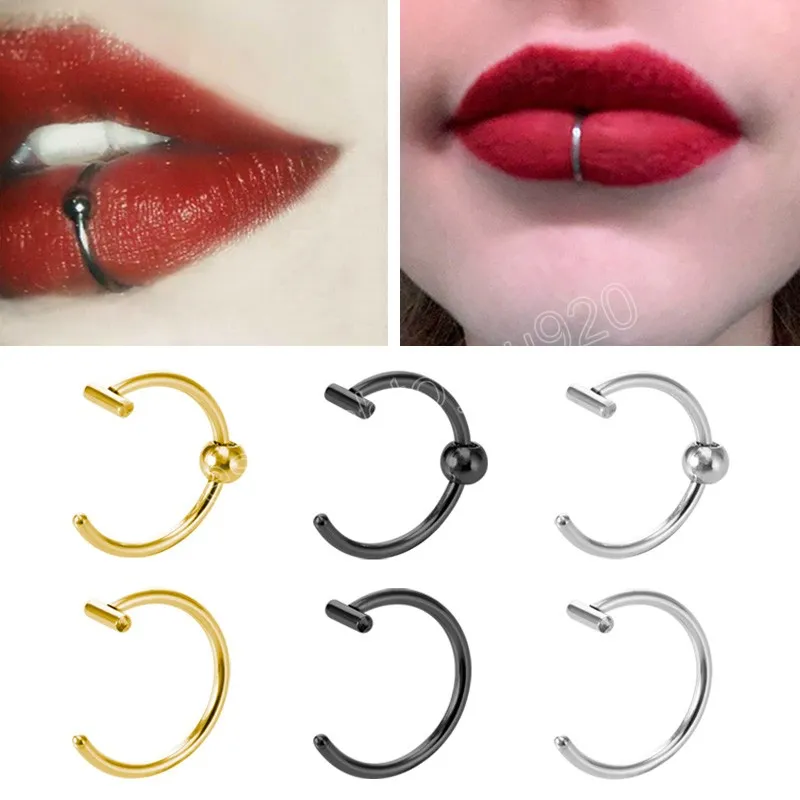 Kobiety Pierścień do Lip Piercing Fake Stal Nierdzewna Labret Rings Przegroda Przebijanie Klip On Mouth Non Piercing Cuff Hoop Kolczyk