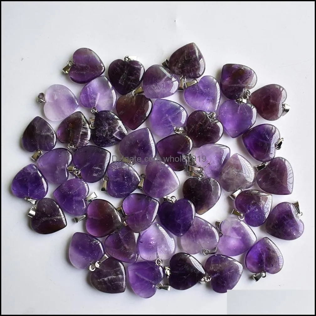 Charms Jewelry Findings Components Love Heart Stone Beads Pendants 20Mm Wholesale Natural Amethysts For Diy Jew Dh8Xm