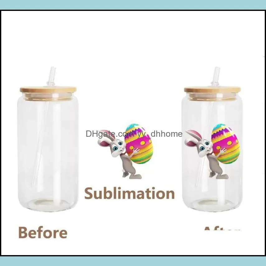 ups 20oz/18oz/16oz/12oz blanks sublimation glass cola can tumbler frosted beer jar soda beverage straw cup with bamboo lid clear colored
