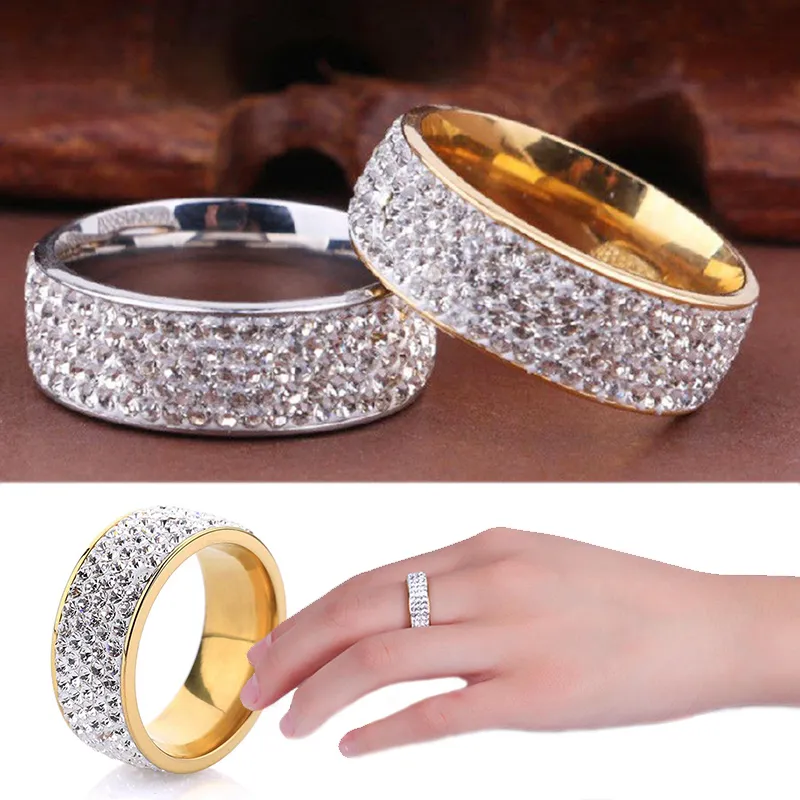 Women Men Luxury Stainless Steel Ring Crystal rhinestones Wedding Engagement Band Fashion Jewelry Size 7 12 220719