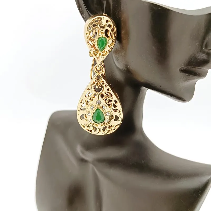 Dangle & Chandelier Moroccan Women's Droplet Hanging Earrings Arab Luxury Wedding Bridal In Gold Greenstone Fashion JewelryDangle