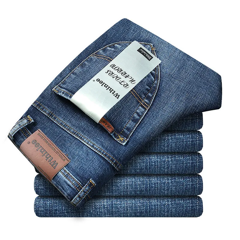 Spring Men Top Brand Men s Jeans Business Casual Elastic Comfort Straight Denim Pants Manlig Högkvalitativ byxor 220719