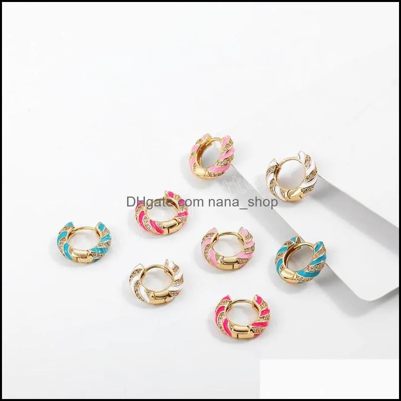 Simple Multicolor Round Hoop Earrings for Women Fashion Geometric CZ Crystal Twisted Circle Small Earrings Jewelry