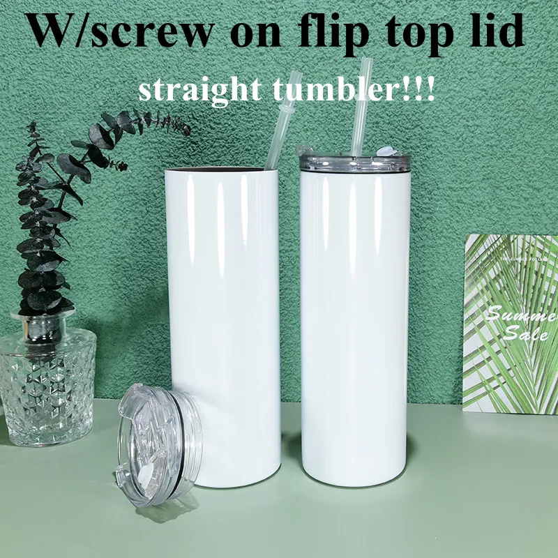 sublimation straight tumbler W/Screw on flip top lid regular tumblers Stainless Steel slim Insulated Tumbler water bottle travel mug