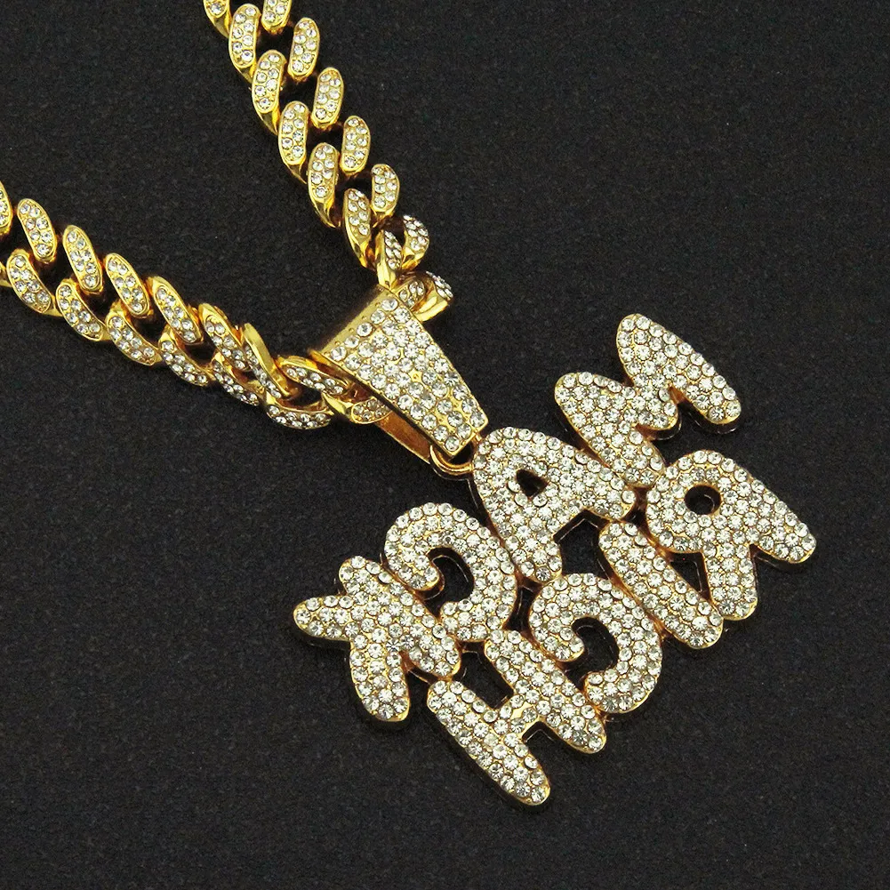 Hip Hop Hiphop Diamond Letter Pendant Cuban Necklace Trendy Punk Cool Men Domineering Halsband