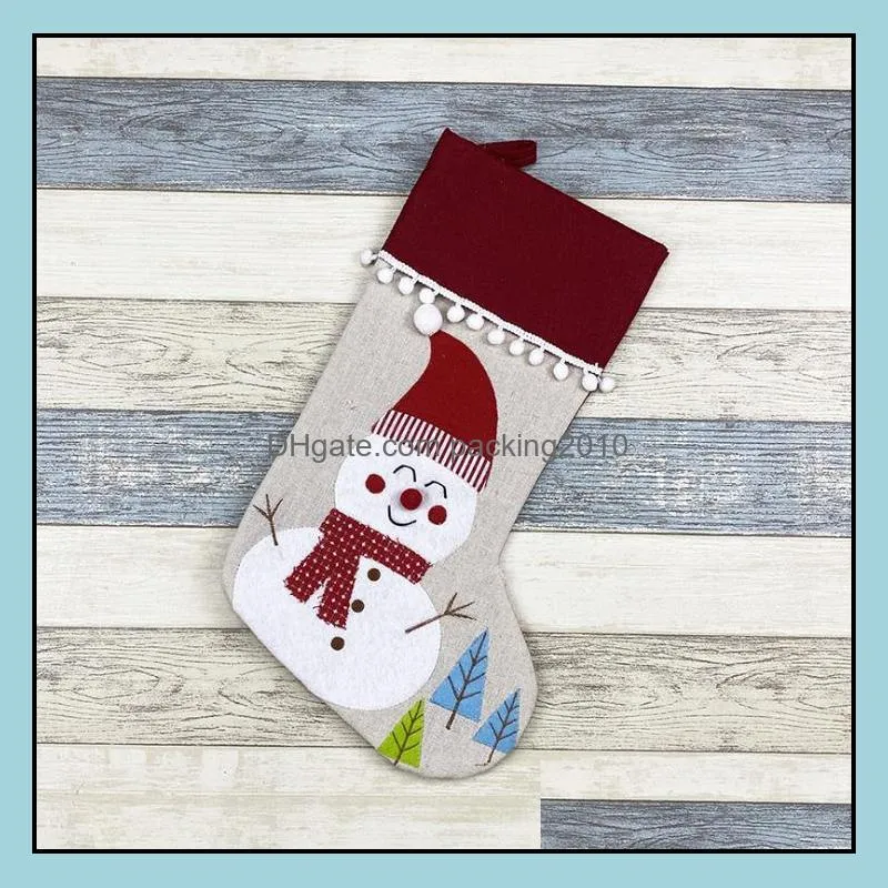 christmas linen stocking santa xmas tree hanging socks xmas kids gifts storage bags christmas tree pendant gift bag sn3353