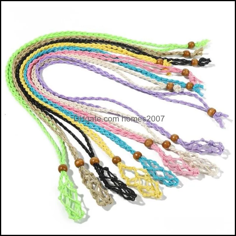 Adjustable Necklace Cord Empty Stone Holder Wax Rope DIY Necklace Natural Quartz Crystal Healing Stone Net Bag Pendant
