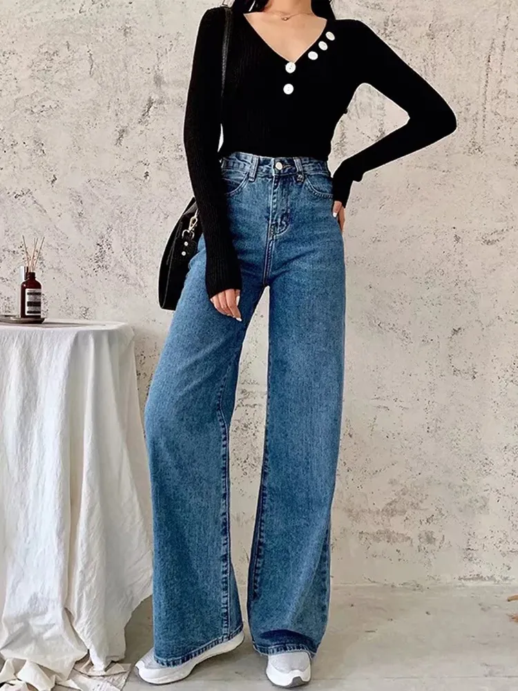 GOLUS Y2K High Waist Denim Jeans For Women Korean Fashion Mom Jean