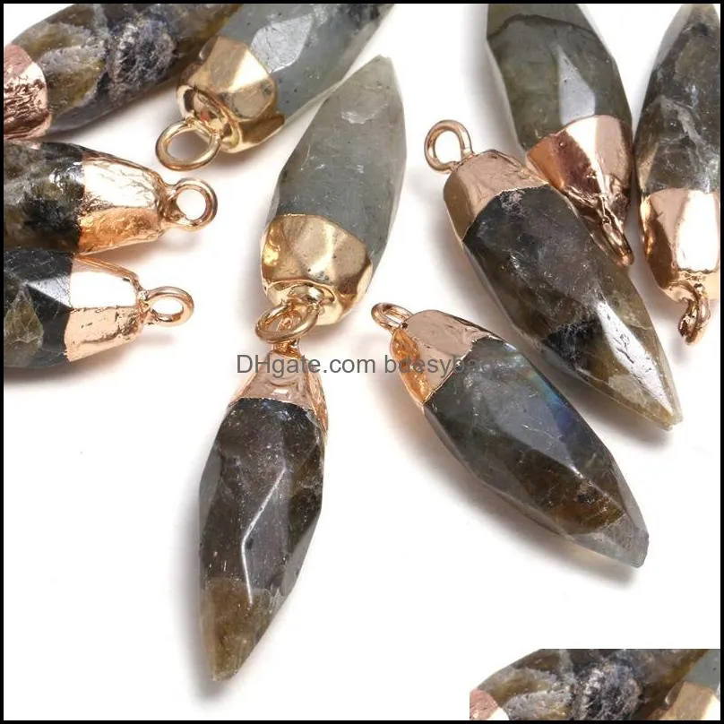 charms natural stone pendants reiki heal cone shape flash labradorite pendulum crystal for jewelry making necklace earringscharms