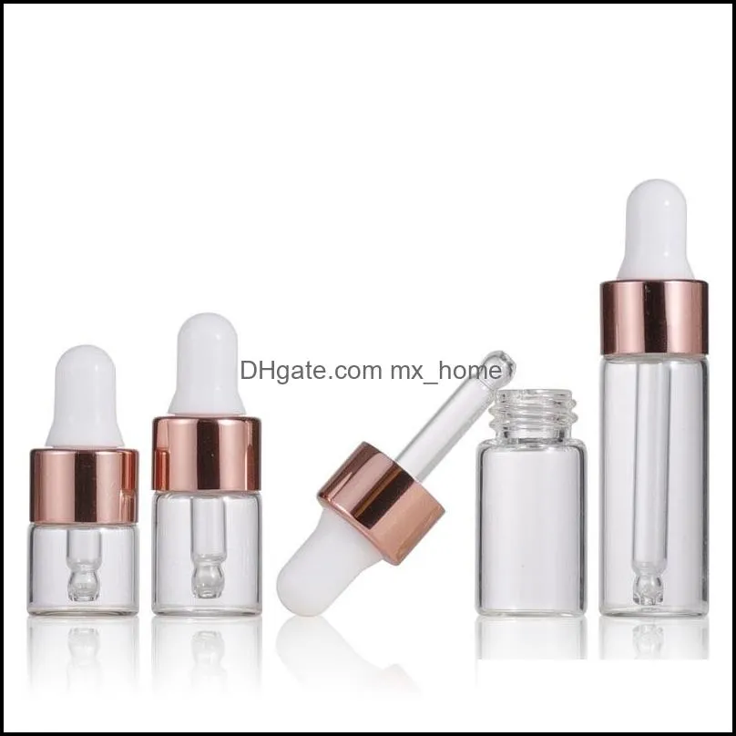 Clear/Frosted Glass  Oil Perfume Bottles with Rose Gold Cap 1ml 2ml 3ml 5ml Dropper Bottle