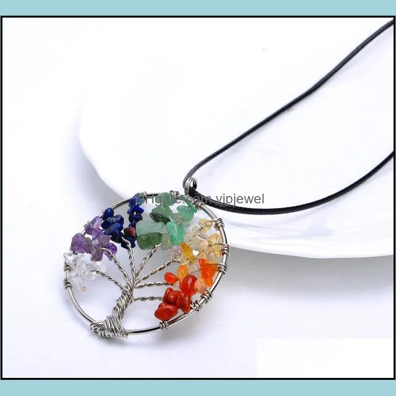 multicolor chakra natural stone tree of life pendant necklaces women heart necklace fashion jewelry christmas gifts k2354