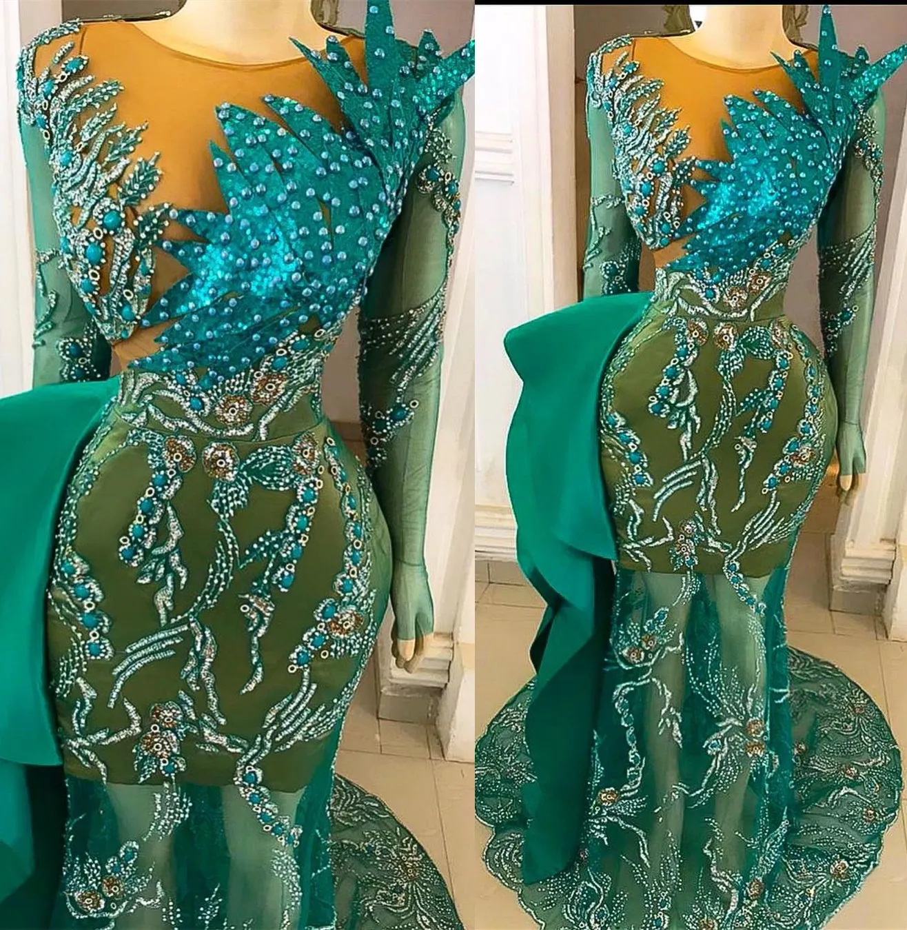 2022 Plus Size Arabic Aso Ebi Hunter Green Mermaid Prom Dresses Lace Crystals Evening Formal Party Second Reception Födelsedagsförlovningsklänningar klänning ZJ330