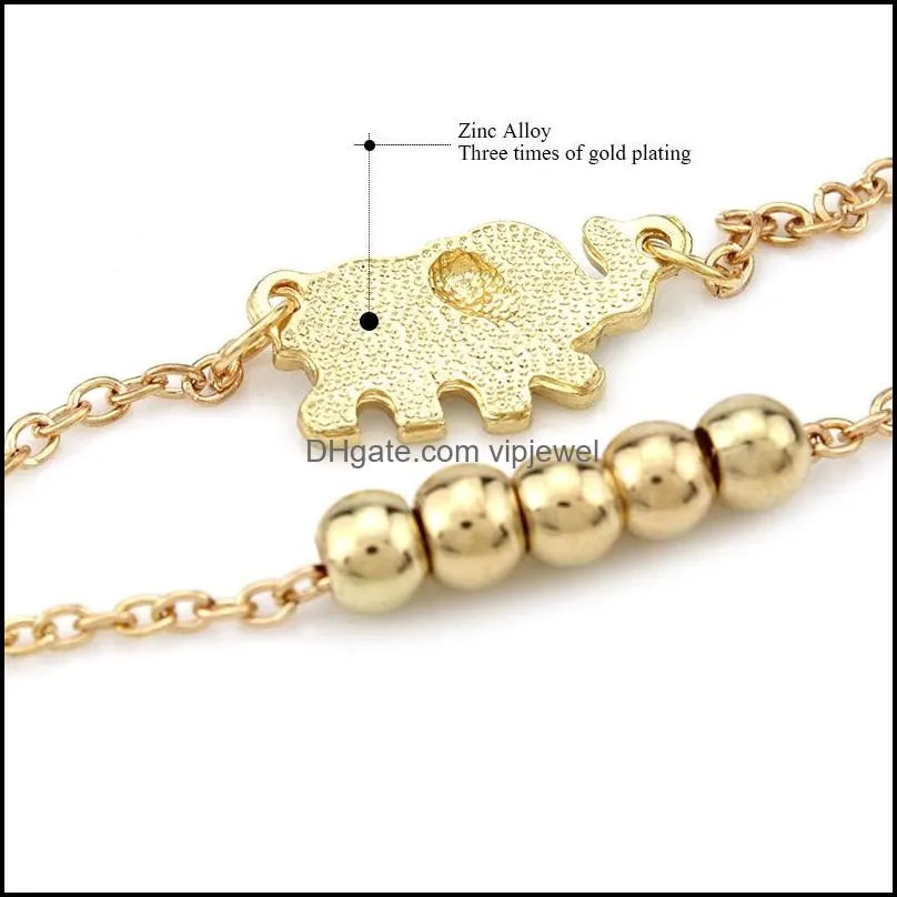 fashion elephant beads anklet for women girls gift gold color wholesale cute animal summer jewelry foot ankle chains d941la