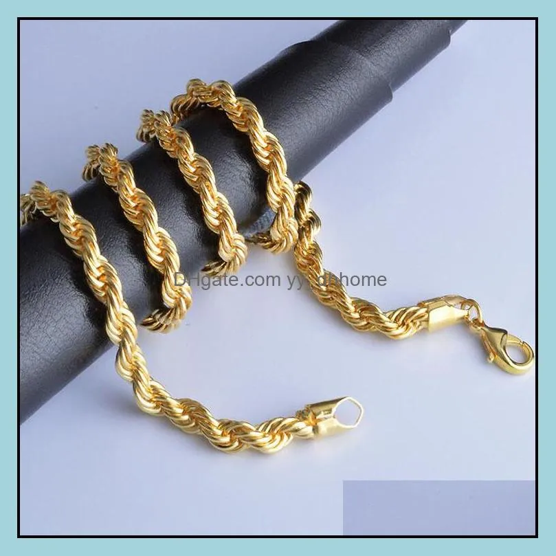 gold chains necklaces hot sale 6mm 18k golden rope chain men necklace fashion jewelry wholesale free shipping - 0184ydhx