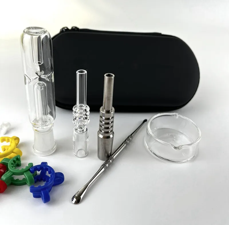 Mini pipe in vetro Kit Smoking NC Set con punta in titanio da 10mm 14mm o punta in quarzo Oil Rig Concentrato Dab Straw per Bong NC003