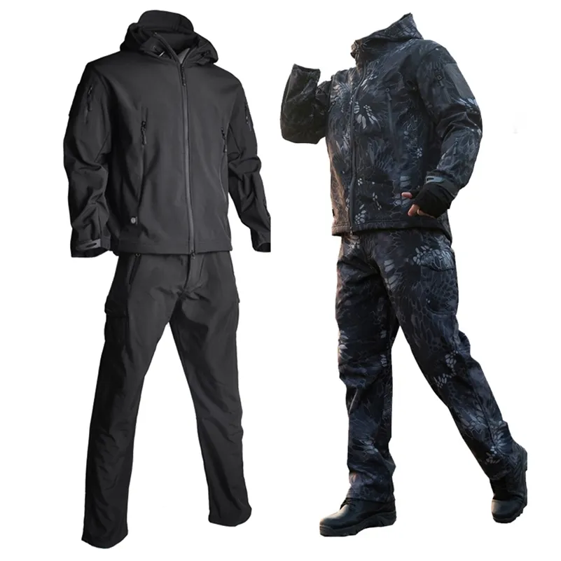 Airsoft caça terno jaquetas táticas jaqueta de casca macia uniforme militar terno do exército roupa militar masculino jaqueta + calças 220516