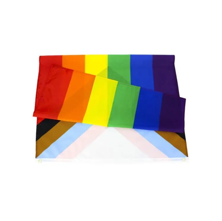 3x5 fts LGBT all inclusive Gay rainbow Progress pride Flag wholesale double stitched 90x150cm SN4948