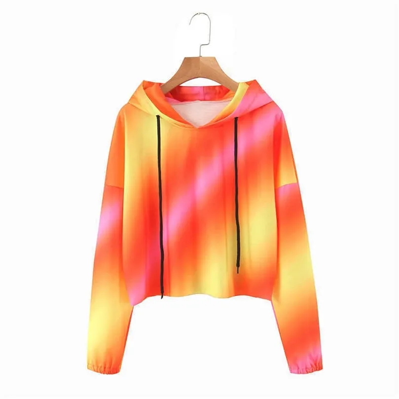 HSA Women T-shirts Gradient Sweatshirt Elegant Loose Ladies Tie-Dye Long-Sleeved Mujer O-Neck kvinnlig Autumn Pullovers Tops 210716