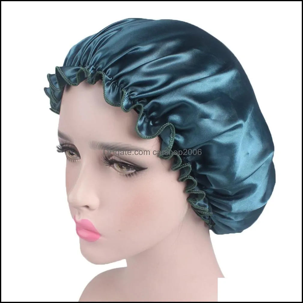 Women Long Hair Care Hat Solid Color Night Sleep Adjustable Solid Satin Bonnet Hat Silk Head Wrap Shower Cap Hair Styling Tools