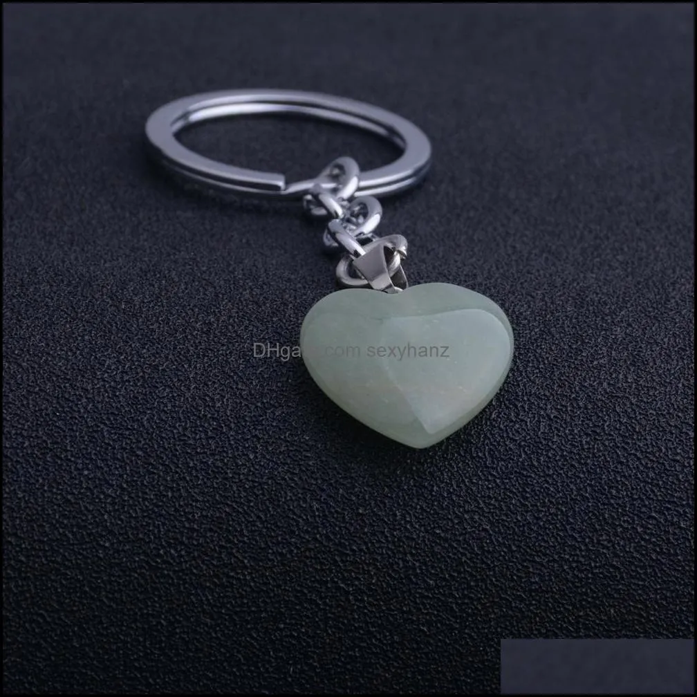 Heart-Shaped Natural Crystal Stone Keychain Reiki Healing Keyring Key Chain Stone Pendant Jewelry Gifts